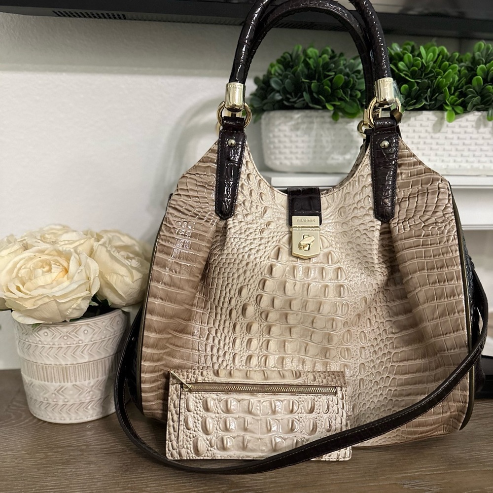 Brahmin Cream and Brown Shoulder Bag